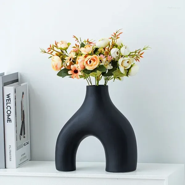 Vasi Ceramic Abstract Vase Room Ornament White Floral Home Contenitore Arte Flower Dining Black Living Table Dispositivo idroponico