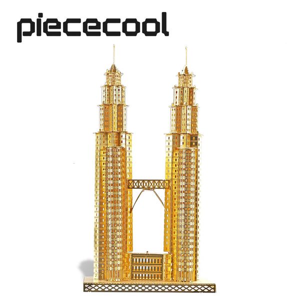 Piecool 3D -Puzzle Metall DIY Petronas Towers Gebäudeset für Erwachsene Model Teen Toys 240509