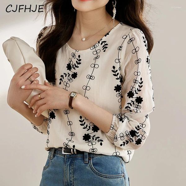 Frauenblusen cjfhje gestickte Hemden Frauen koreanische Mode Tops 3/4 Ärmeln Bohemian Style Early Spring Tunika Top Lose Bluse