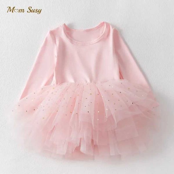 Платья девочки, маленькая девочка, принцесса, блестящая балет, платье с длинными рукавами, детское шифоновое жилет, танцевальная одежда, детская одежда 1-5Y D240520