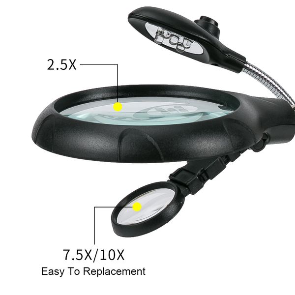 Vidro da lupa de soldagem com luz LED 3,5x-12x lente auxiliar Lines de lupa de desktop de clipe de terceira mão reparo de solda de mão