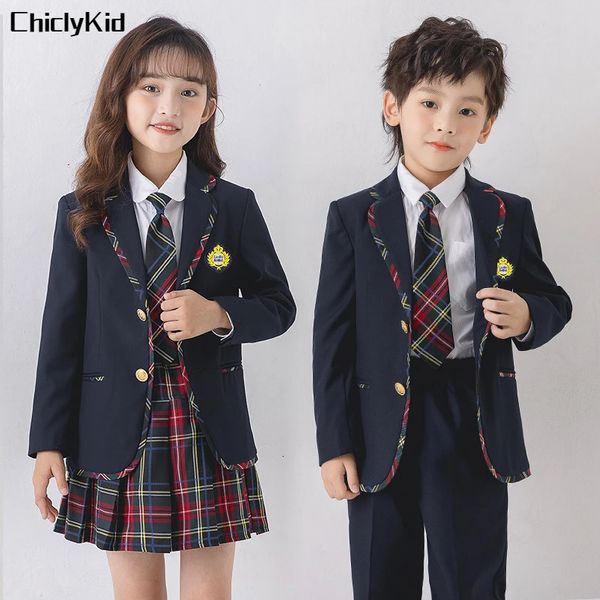 Детская школьная униформа для девочек клетчатая клетчатая юбка костюма для мальчиков Формальное платье для малышей для студентов -одежды Детские наряды британского класса 240518