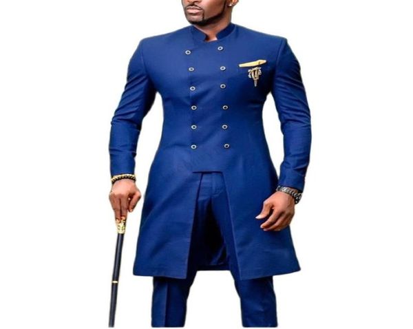 Men039s костюмы Blazers Jeltoin African Design Slim Fit Men для свадебного жениха смокинга Королевский голубой жених.