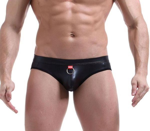 Neuheit Gay Bikini Unterwäsche Schwarze Faux Leder Männer Briefs erotische Penis -Beutel Tback Jockstrap Sexy Thong G Strings Backo Bidto7089595