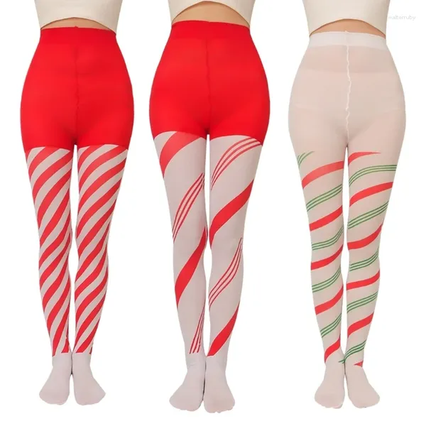 Donne calze di Natale Candy Cane Strisce Timbra a strisce contrasto Chiesa alta calza alta leggings collant a tutta lunghezza per caduta di vacanza