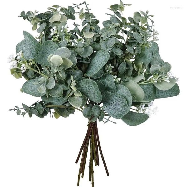 Dekorative Blüten 10 Stcs Künstliche ovale Eukalyptusblätter Stängel und Sprühen für Vase Blumenkranz Blumensträuße Hochzeitsgrüne Dekoration