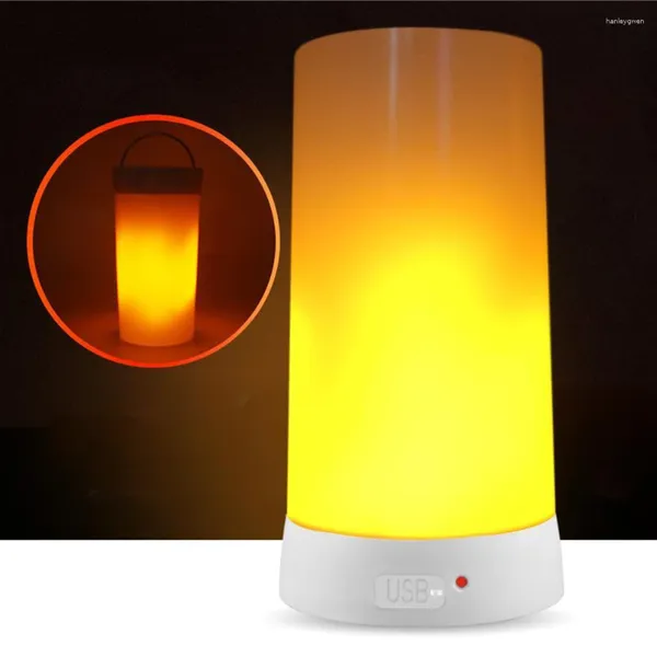 Lampade da tavolo Lampada Effetto fiamma Flamma Light Affronta sfarfallio Lanterna USB Atmosfera di fuoco ricaricabile Decorazione interno