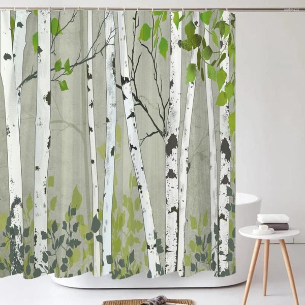 Tende per doccia Birche bianche Terretta stampa per albero Nordic Simple verde piante decorazioni per la stanza in tessuto moderno bagno 180x180 cm