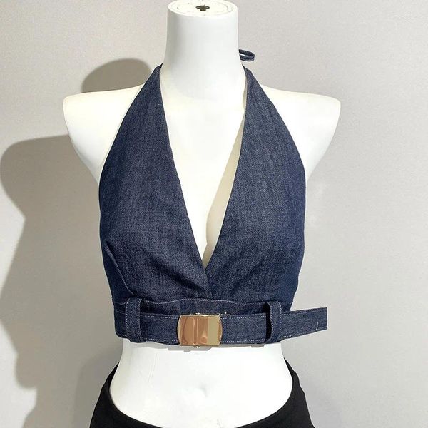 Arbeitskleider 2024 Sommer Fashion Design Feeling Neckriemen Tanktop -Frauen Taille geschlossen Rücken