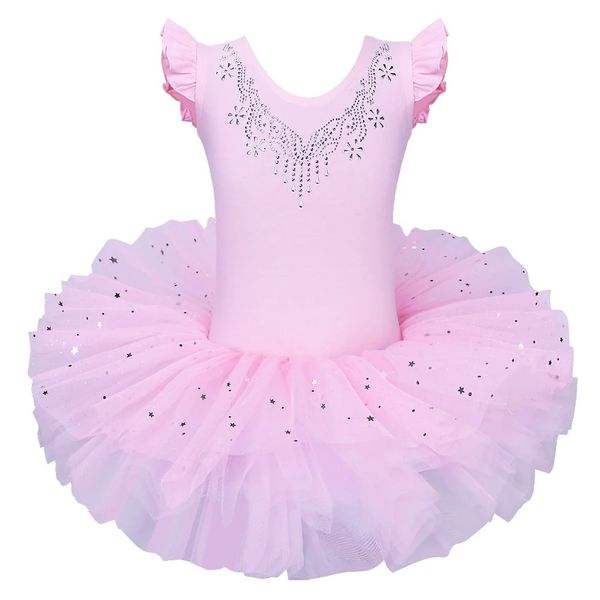 Baohulu Girls Ballet Tutu Tulle Dress Sleeveless Gymnastics Leotard Diamond Pink Bow Padrão de Balé Letard para Girl Ballerina 240515