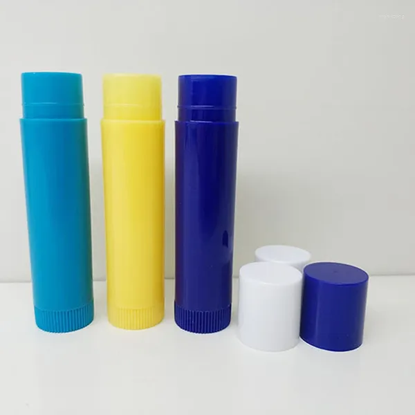Bottiglie di stoccaggio mini campione da 4 ml di contenitore a labbro giallo blu ecosfogli in plastica vuoto fai -da -te ovalo faccia rouge tubi di rossetto 1000pcs/lotto