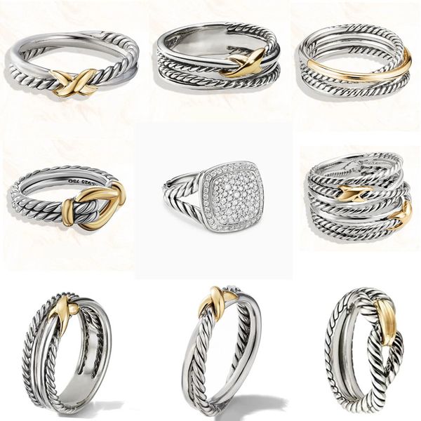 Novo Dy Twisted Twisted Vintage Band Designer Rings para homens com diamantes 925 Sterling Silver Sunflower Luxury Engagement Alta qualidade 1: 1 Dy Ring Jewelry Gift