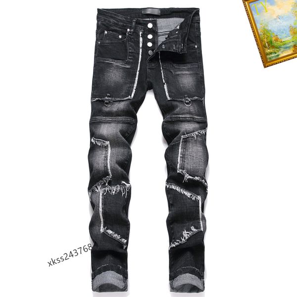 Мужские джинсы расстроенные разорванные тощие джинсы Мужские уволенные ноги Patten Slim Motor Moto Biker причинно -мужские джинсовые штаны хип -хоп мужчина C28