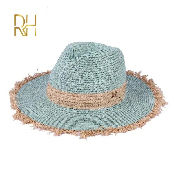 Sommer Cowboy Cap Casual Sun Hut für Frauen Modebrief m Jazz Stroh für Männer Strand Stroh Panama Hut Großhandel RH 240521