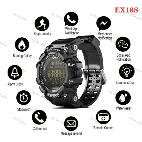 Relógio ex16s relógios inteligentes Bluetooth IP67 Smartwatch Rellogios Relogios Pedômetro StopWatch Wristwatch FSTN Screen Watch for iPhone Android Watch 193