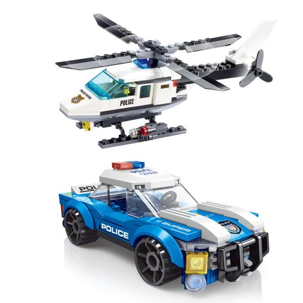 Brack building dell'aereo per auto della polizia della polizia cittadina MOC Modello classico Aircraft Assemble Bricks Educational Toy for Children Regali