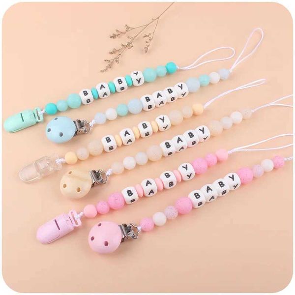 Clipes de chupetas# Nome personalizado Clipe de chupeta de bebê DIY Ponte virtual Chain Clipe Chain Macarone Silicone Bead Toy Toy Baby Feeding D240521