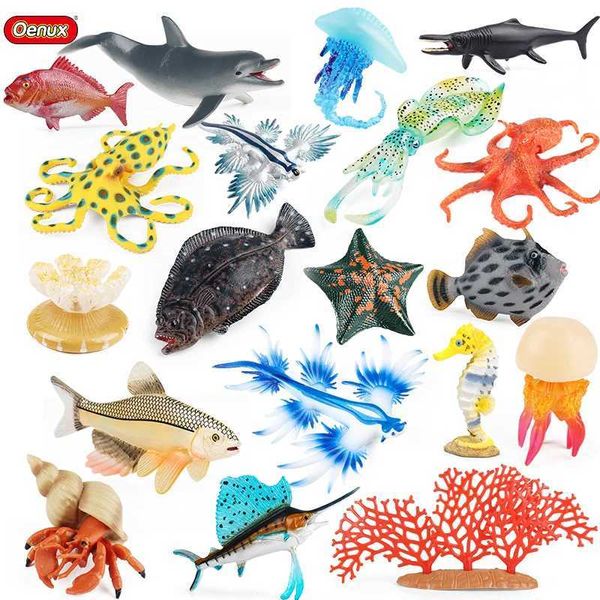 Neuheit Spiele Oenux Sea Life Animals Koralle Oktopus nautiloidea Crab Seestarfish Ozeanmodell Actionfiguren Bildungssammlung Spielzeug Kinder Geschenk Y240521