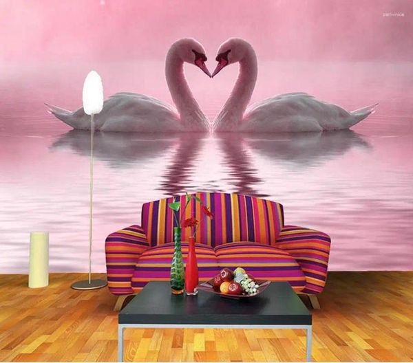 Papéis de parede Modern Living Room Romantic Beautiful Love Swan Lake para decoração em casa