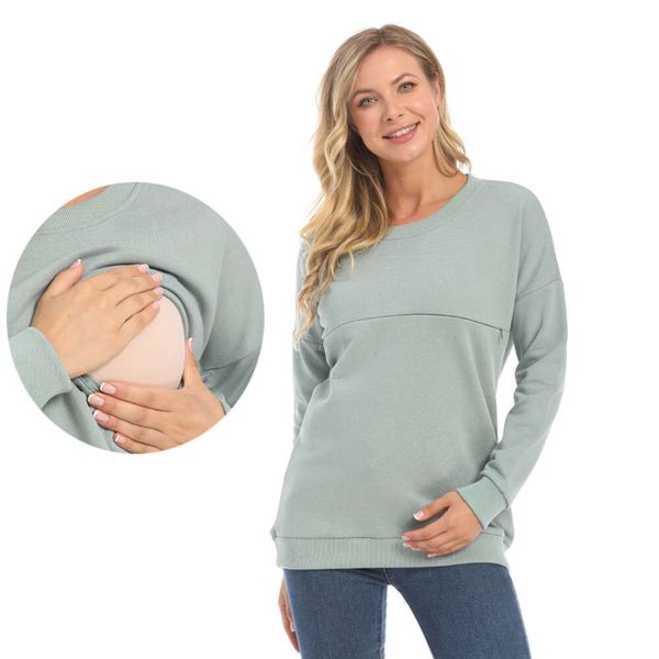 Autumn Winter Sweater de manga comprida Hoodies de amamentação para mulheres grávidas Camiseta de maternidade L2405