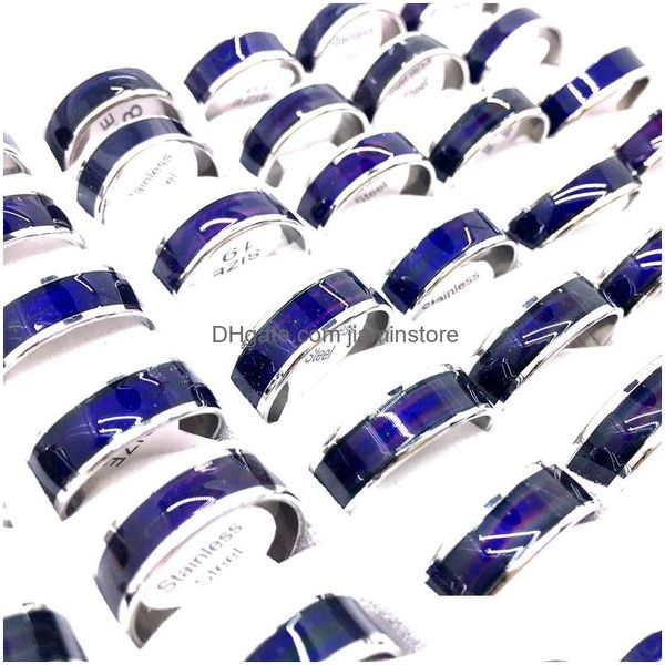 Bandringe Großhandel Großhandel 100pcs/Los Herren Womens Stimmung Edelstahl Farbwechsel Fingertemperatur Ring Party Favor