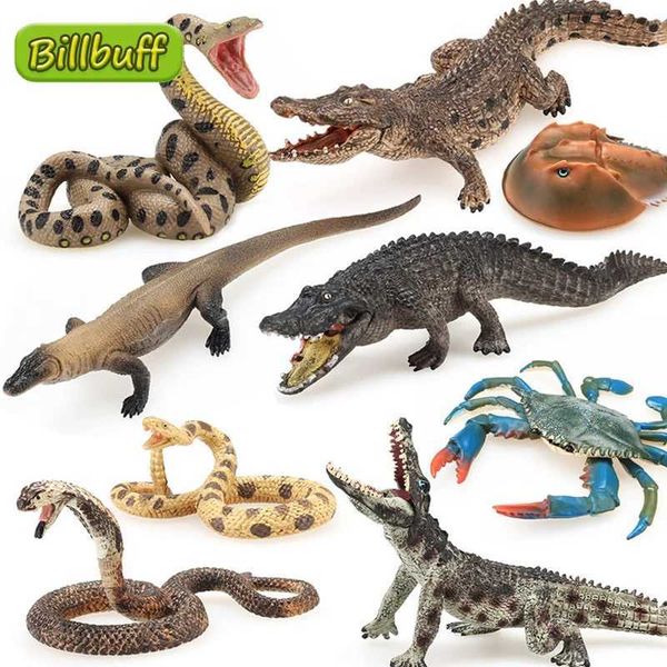 Neuheit Spiele Simulation Reptilien Zoo Crocodile Cobra Schlangenmodell Actionfiguren Crab Echsenschildkröte Figuren Bildungsspielzeug für Kinder Geschenk Y240521