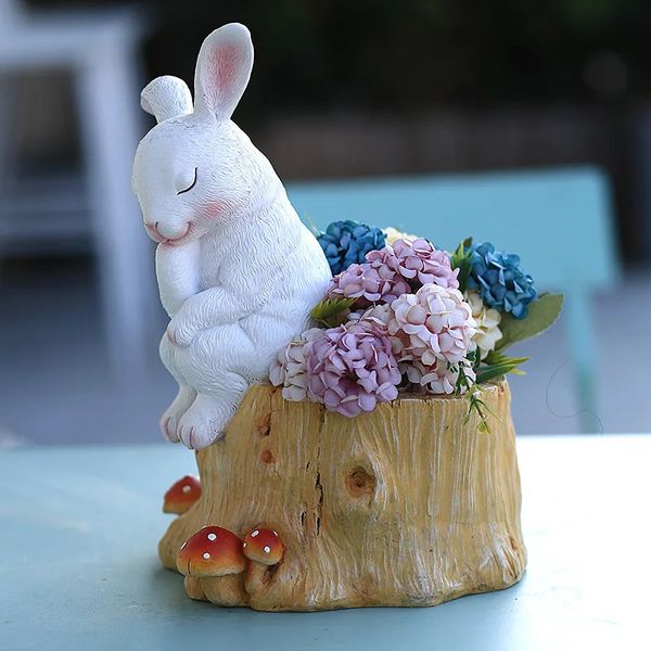 Kreativer Pflanzenharz Kaninchen Blumenpot süßer tierischer Fleischblumengarten Balkon Dekoration kleine Skulptur 240517