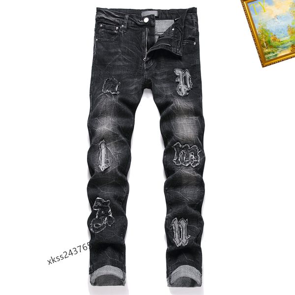 Мужские джинсы расстроенные разорванные тощие джинсы Мужские уволенные ноги Patten Slim Motor -Biker причинно -мужские джинсовые штаны хип -хоп мужчина C32