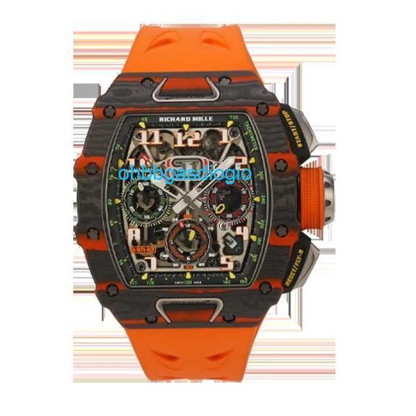 Relógio automático mecânico RM Luxury Watches Mills Série masculina RM11-03 McLaren Collaboration Color Carbon+Lateral NTPT MATERIAL RELISTA COMPLETO HOLO