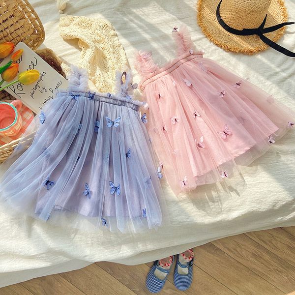 Meninas bebês vestidos crianças roupas moda meninas coreanas Butterfly Bordado vestidos de malha de verão garotinha de praia fofa saias de camisola lamas por atacado