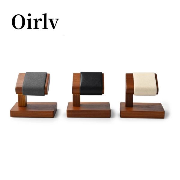 Oirlv Wooden Watch Selder Thaped Jewelry Stand Display Black Solidwood Bracelet Brincha anel Organizador de madeira TAVIL TABILIZAÇÃO DO TAGEM 240521