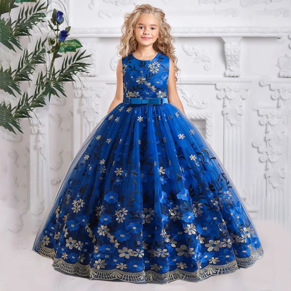 Teen Flower Girl Weihnachtskleid Kinder Lange Brautjungfern Party Prinzessin Kleider für Kinder Festzug Abend Geburtstagskleid Vestido 240521