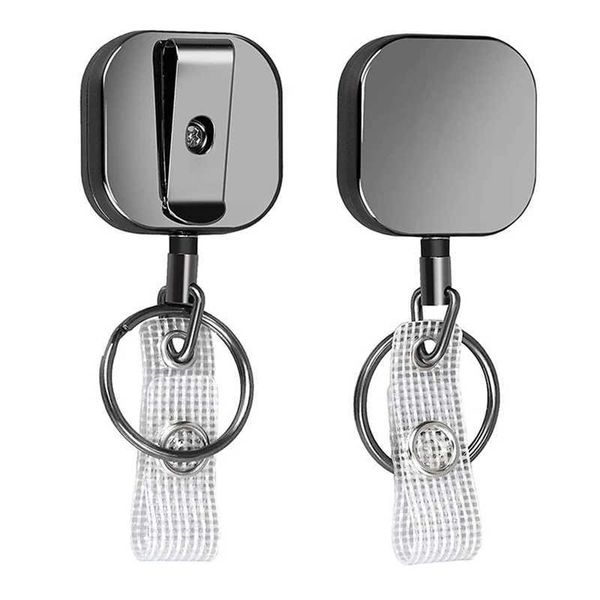 Keychains Lanyards 1PCS Metallbeschichtung grau-schwarz einverrückter Keychain-ID-Halterschlüsselkette Easy Pull Taste Key Ring Heißverkauf Zubehör Großhandel Q240521