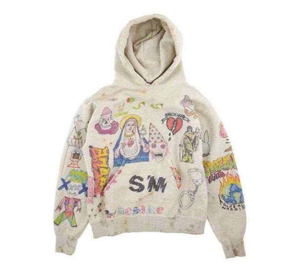 MEN039S Hoodies Readymade Saint Michael Graffiti Hoodie Simpson Hand bemalt Graffiti Pullover3351748