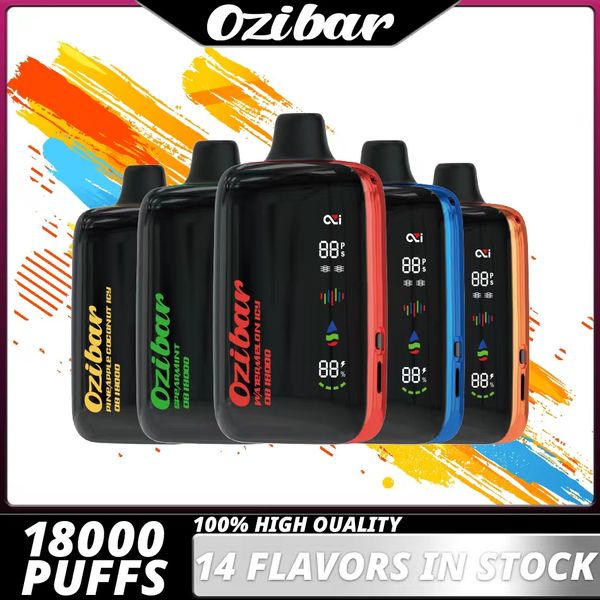 FASH -Versand 18000 Puffs Ozi -Bar Einweg -Vape -Gerät Big Display 5 Level Power Ladargable Dampfstift Doppelgitter Spule Einstellen Luftstrom E -Zigaretten gegen Geek Bar Raz