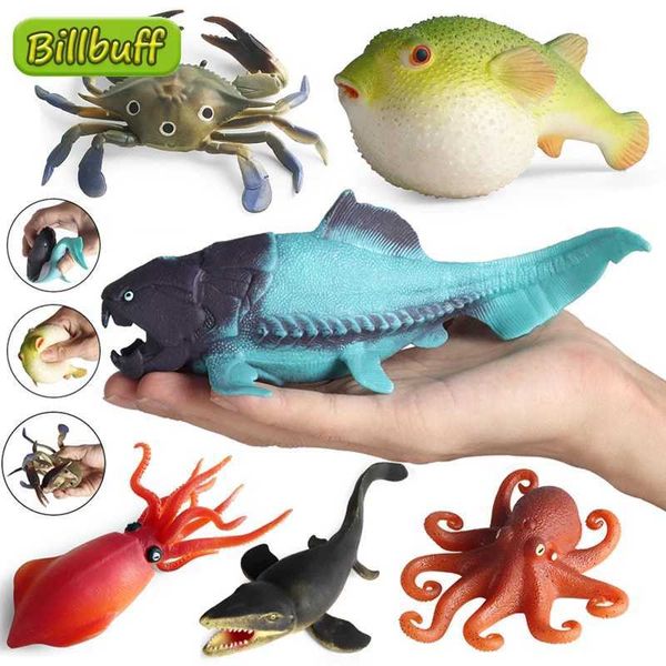 Neuheit Spiele 2021 Simulation Meeresleben TPR Tier Krabbenpuffer Fisch Crab Model Actionfiguren Figuren Bildungspflichtigen für Kinder Geschenk Y240521