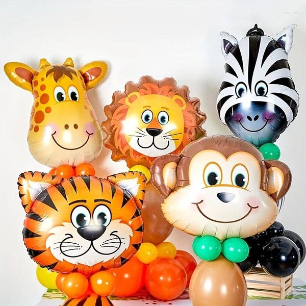 Party -Dekoration 5pcs Dschungel Safari Tiere Kopffolienballons Tiger Zebra Giraffe Löwe Affen Geburtstagdekorationen Zubehör Babyparty