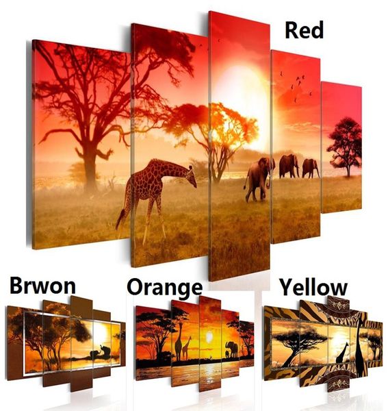 Unframamed 5pcsset Canvas Print Parings Современное искусство моды Африканские животные жирафы и слон для домашнего украшения 9470878