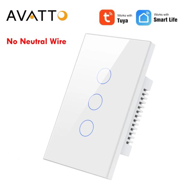 Avatto WiFi Smart Light Switch Não é necessário fio neutro, Tuya Smart Remote Control Smart Touch Switch, trabalho para Alexa Google Home