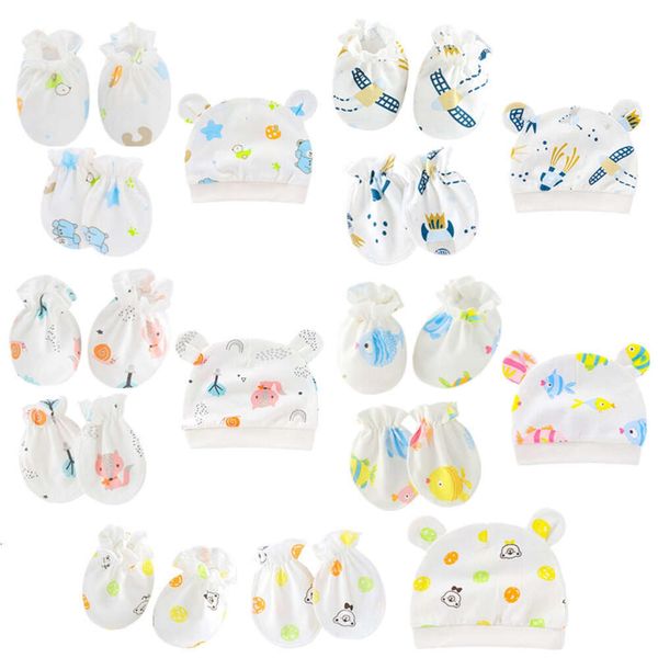 K Anti kratzend weiche Baumwollhandschuhe Fuß Cover Hat Set Comfy Baby Fäustlinge Socken Kit Kleinkinder Neugeboren