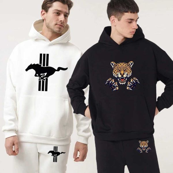 Herren Hoodies Sweatshirts Herren lässig warm warmer Hoodie Set Print Sweatshirts+Hosen hochwertiger Sport Tracksuit Männlicher Outdoor-Kleidungsanzug Streetwear F240521