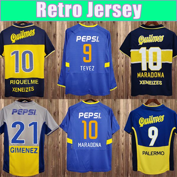 97 98 Boca Juniors Retro Maradona Caniggia Soccer Maglie 2001 Roman Gimenez Riquelme Palermo Tevez Away Edition Special Edition Shirts