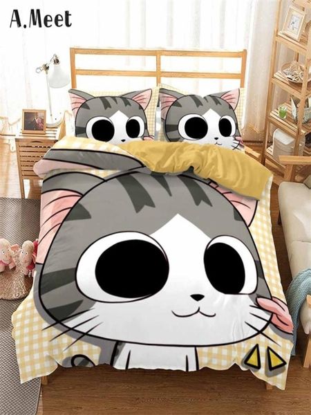 3D -Cartoon -Bettwäsche Set für Kinder Kinder Anime Leinen Bett Cover Set Katzenabdruck Bettdecke Duvet Cover Girls Boy Single Design No Bettlaken 2014259709