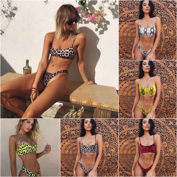 Set di bikini sexy per designer donna set da due pezzi da donna stampa leopardo da sole da spiaggia spaccatura in bikinis da bagno a nuoto ha raccolto canotte e pantaloncini da bagno a pantaloncini