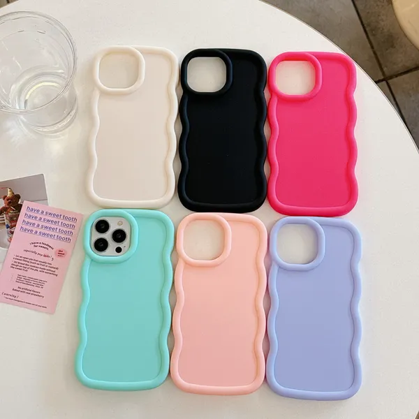 Новая горячая конфеты DIY Case для iPhone 11 12 13 14 15 Pro Max Wave Curly Rame Design Женщины Девушки по телефону мягкий гибкий TPU Shock-Resect