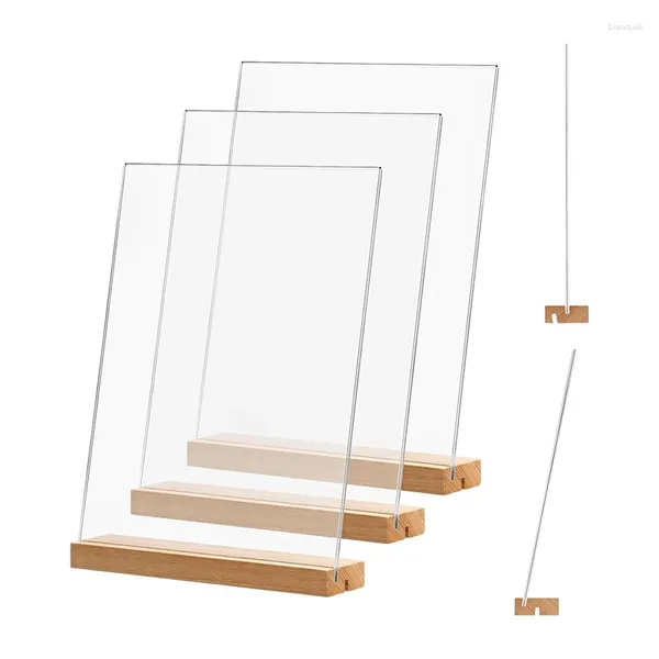 Frame da 4 pacchetti tavolo da segnale acrilico tavolo menu display stand set 8.5x11 pollici L/t Base in legno trasparente per ufficio