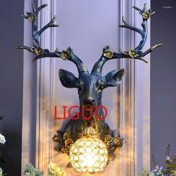 Настенные лампы смола оленя лампа животные винтажные роскошные тень светодиодные светодиод