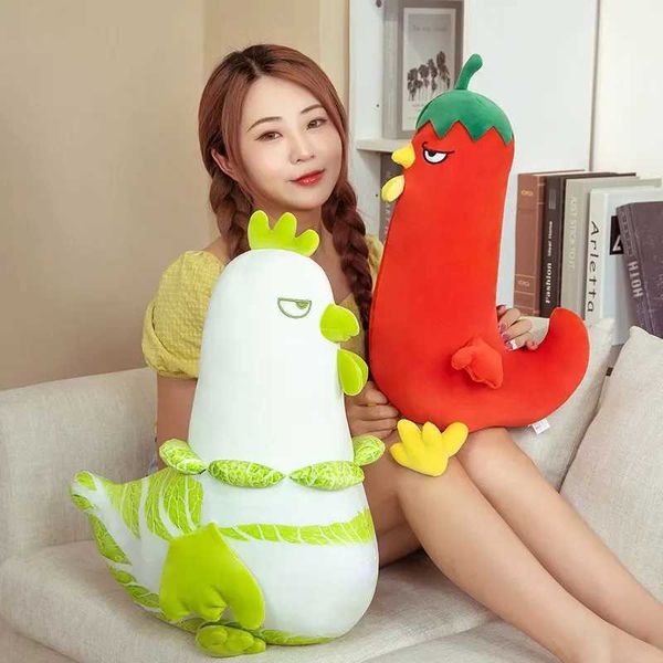 Plüschpuppen 50 cm/60 cm niedlich grün und weißer chinesischer Kohl Schwanz Plüsch Spielzeug Weiche Cartoon Gemüsepflanzen Chili Hühnchengefüllte Puppengeschenke H240521