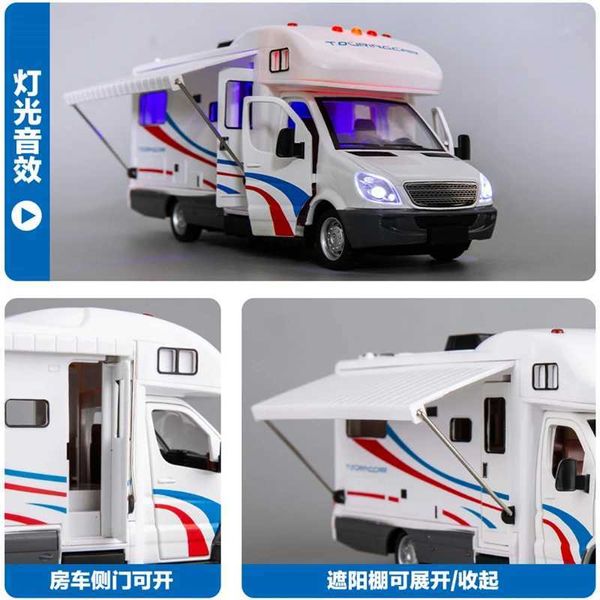 Diecast Model Auto 1 28 Luxury RV Recreational Vehicast Auto Model Camper Van Van Motorhome Touring Model Toying Sound Suno Light Childrens Regalo giocattolo