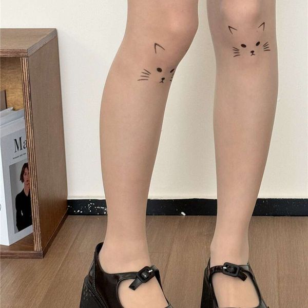 3pcs сексуальные чернокожие женщины милые кошачьи звезды напечатаны лолита трусики с тугим высоким носком